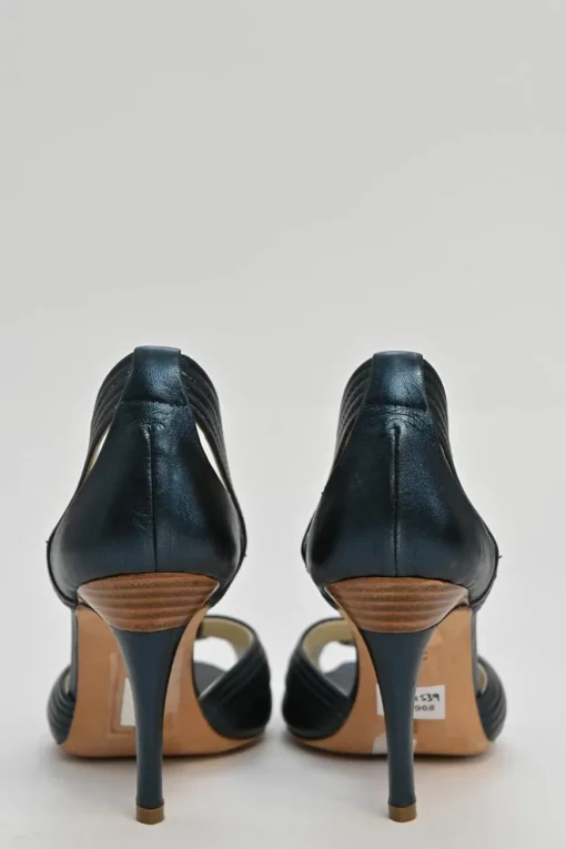 Navy cutout leather peep-toe D'Orsay pumps