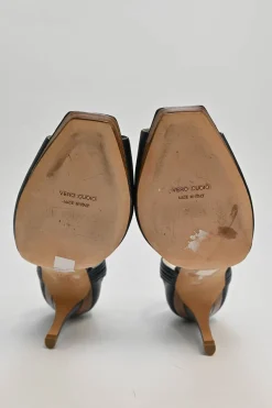 Navy cutout leather peep-toe D'Orsay pumps