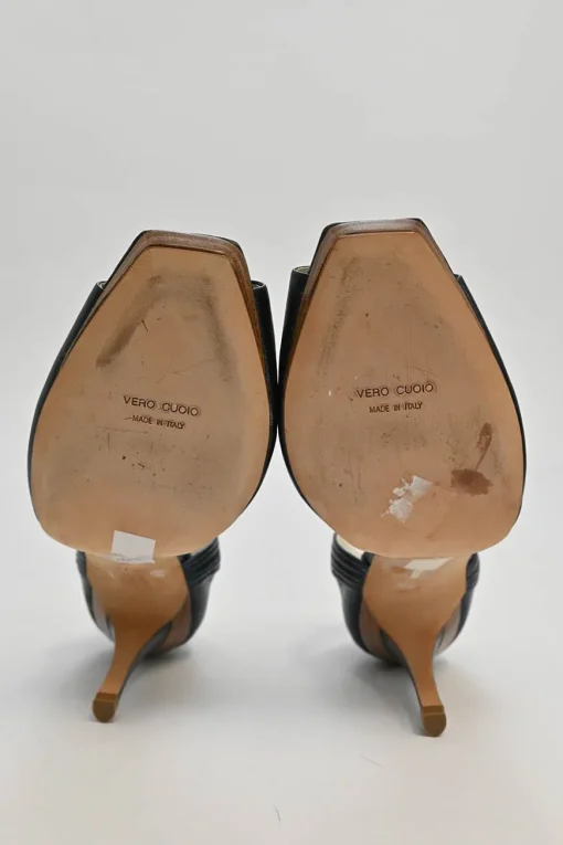 Navy cutout leather peep-toe D'Orsay pumps