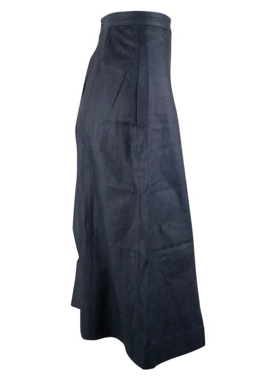 Navy denim cropped wide leg pants with slit on one side
