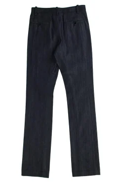 Navy Denim Straight Leg Pant With Pockets And Button Front Fastening