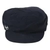 Navy embellished linen baker boy hat featuring cursive logo motif