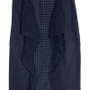 Navy eyelet cotton paneled midi pencil skirt with draped trim at front