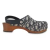 Navy fabric and wood Diorquake slingback clogs featuring brand-signature oblique monogram