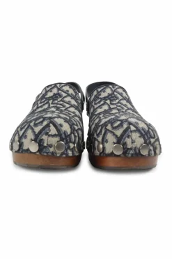 Navy fabric and wood Diorquake slingback clogs featuring brand-signature oblique monogram