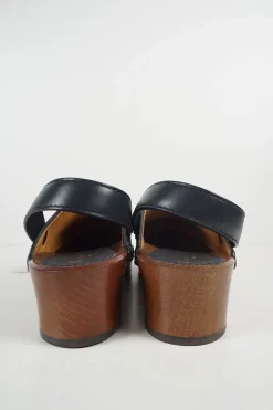 Navy fabric and wood Diorquake slingback clogs featuring brand-signature oblique monogram