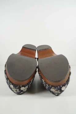 Navy fabric and wood Diorquake slingback clogs featuring brand-signature oblique monogram