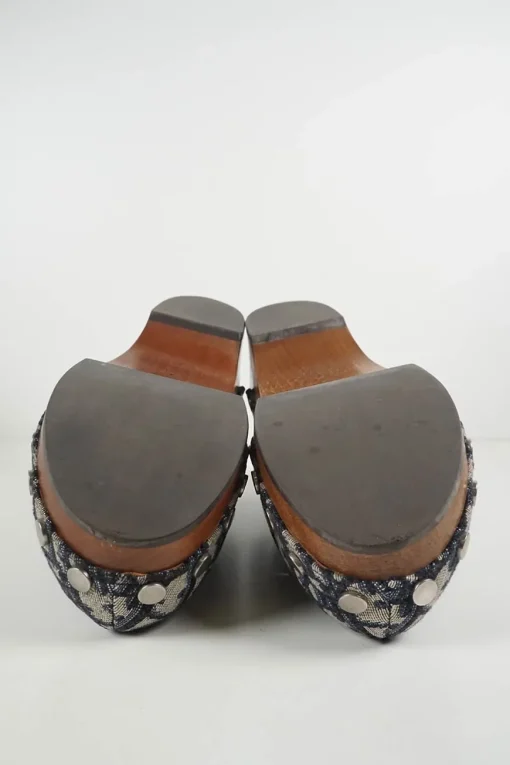 Navy fabric and wood Diorquake slingback clogs featuring brand-signature oblique monogram