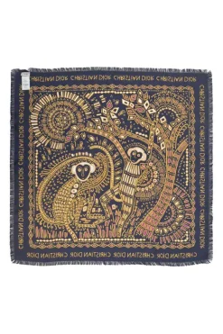 Navy fringe silk scarf featuring Dior Animals Cruise 2020 monkey motif