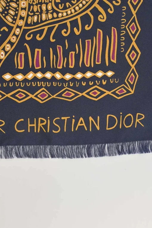 Navy fringe silk scarf featuring Dior Animals Cruise 2020 monkey motif