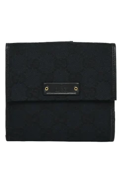 Navy GG Monogram Canvas and Leather Compact Wallet