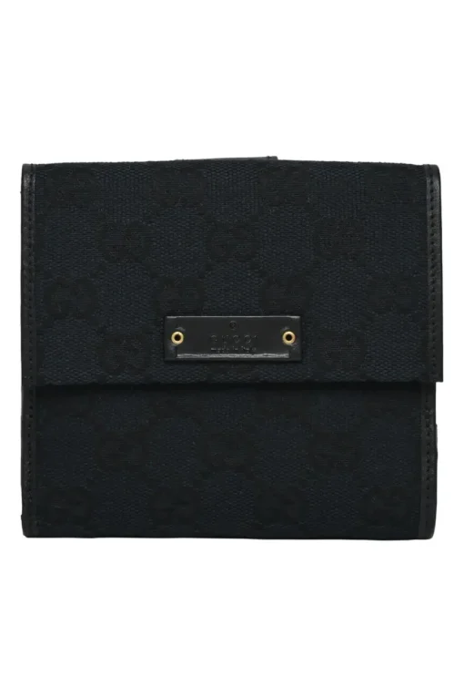 Navy GG Monogram Canvas and Leather Compact Wallet