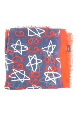 Navy Ghost Stars Modal &amp; Silk GG Star Print Large Square Scarf