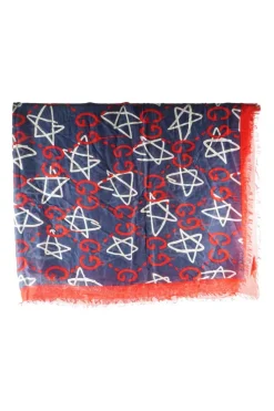 Navy Ghost Stars Modal &amp; Silk GG Star Print Large Square Scarf