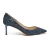 Navy glitter-bonded leather Romy 60 pointed-toe mid-heel pumps