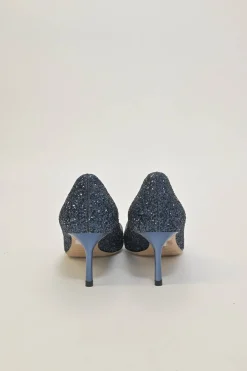 Navy glitter-bonded leather Romy 60 pointed-toe mid-heel pumps