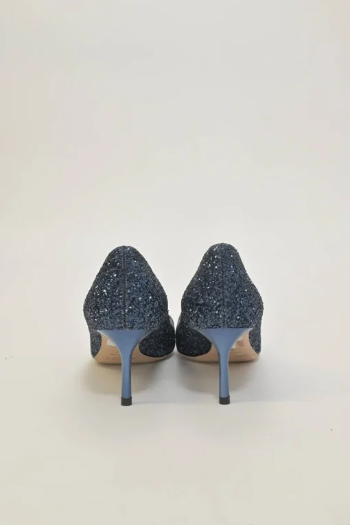 Navy glitter-bonded leather Romy 60 pointed-toe mid-heel pumps