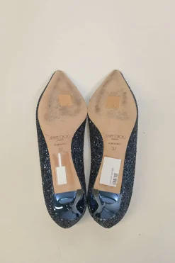 Navy glitter-bonded leather Romy 60 pointed-toe mid-heel pumps