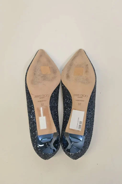 Navy glitter-bonded leather Romy 60 pointed-toe mid-heel pumps