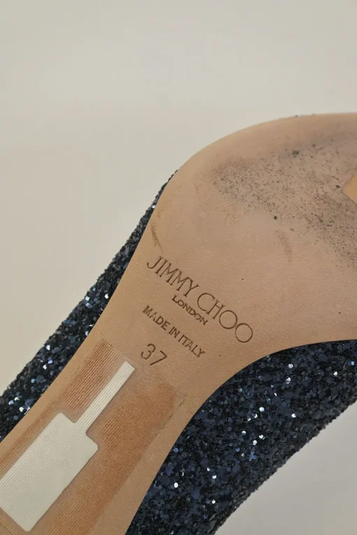 Navy glitter-bonded leather Romy 60 pointed-toe mid-heel pumps
