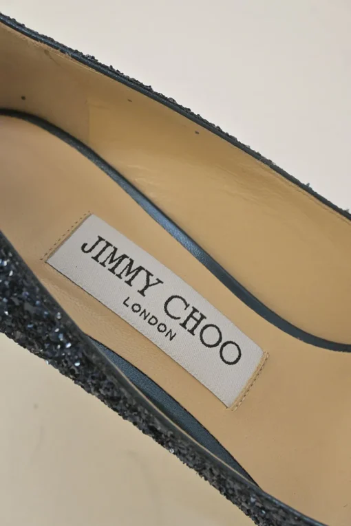 Navy glitter-bonded leather Romy 60 pointed-toe mid-heel pumps