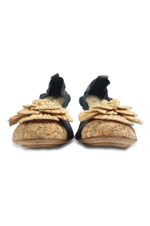 Navy goatskin and cork soft Spirit pumps with camellia vamp appliqué