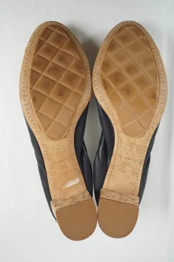 Navy goatskin and cork soft Spirit pumps with camellia vamp appliqué