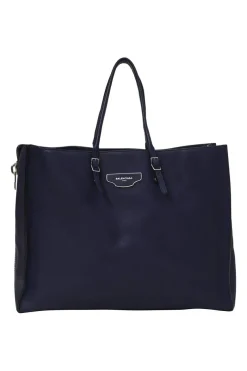 Navy grained calfskin leather Papier A6 Zip-Around tote bag