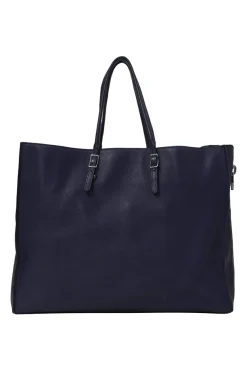 Navy grained calfskin leather Papier A6 Zip-Around tote bag