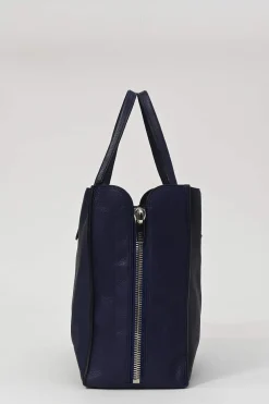 Navy grained calfskin leather Papier A6 Zip-Around tote bag