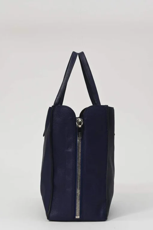 Navy grained calfskin leather Papier A6 Zip-Around tote bag