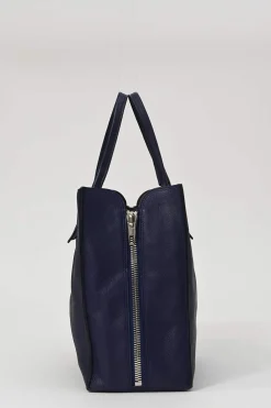 Navy grained calfskin leather Papier A6 Zip-Around tote bag