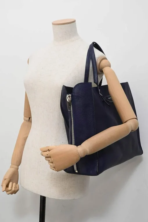 Navy grained calfskin leather Papier A6 Zip-Around tote bag