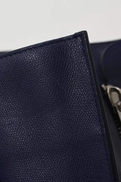 Navy grained calfskin leather Papier A6 Zip-Around tote bag