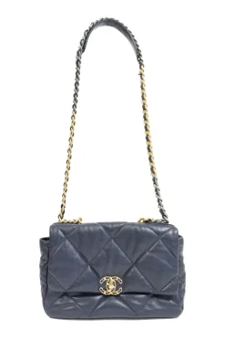 Navy Lambskin with Tricolore Hardware C19 Large Flap Bag