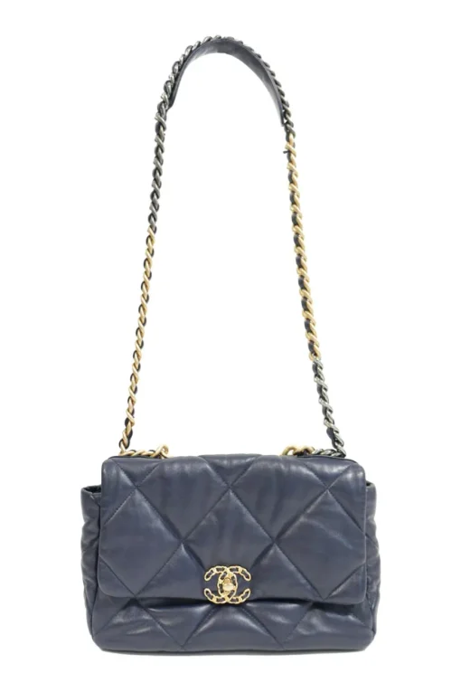 Navy Lambskin with Tricolore Hardware C19 Large Flap Bag