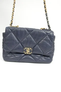 Navy Lambskin with Tricolore Hardware C19 Large Flap Bag