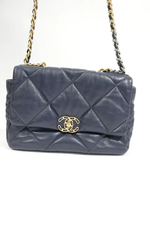 Navy Lambskin with Tricolore Hardware C19 Large Flap Bag