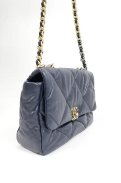 Navy Lambskin with Tricolore Hardware C19 Large Flap Bag