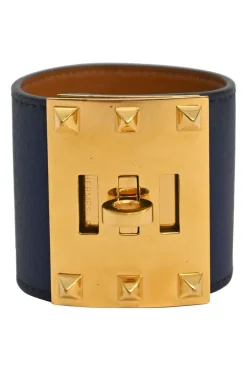 Navy leather and 18-karat gold-plated brass Kelly Dog Extreme turnlock bracelet