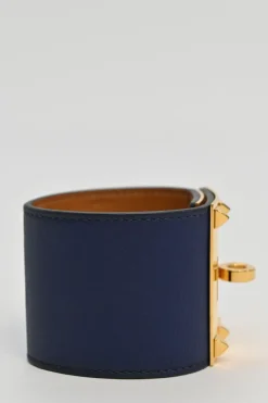 Navy leather and 18-karat gold-plated brass Kelly Dog Extreme turnlock bracelet