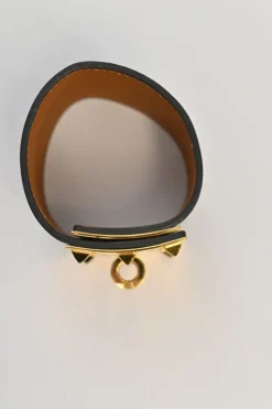 Navy leather and 18-karat gold-plated brass Kelly Dog Extreme turnlock bracelet