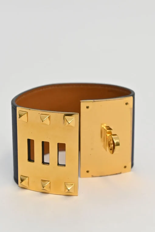 Navy leather and 18-karat gold-plated brass Kelly Dog Extreme turnlock bracelet