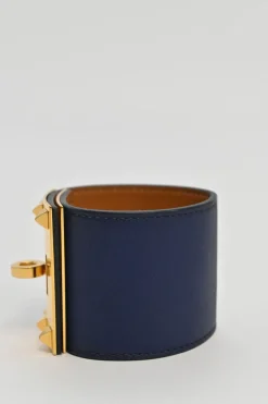 Navy leather and 18-karat gold-plated brass Kelly Dog Extreme turnlock bracelet