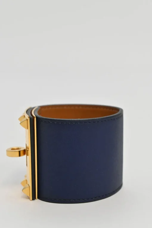 Navy leather and 18-karat gold-plated brass Kelly Dog Extreme turnlock bracelet