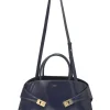 Navy leather medium Hug top handle bag with detachable shoulder strap
