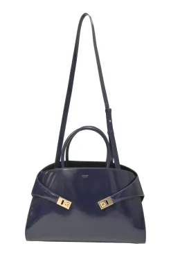 Navy leather medium Hug top handle bag with detachable shoulder strap