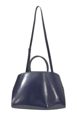 Navy leather medium Hug top handle bag with detachable shoulder strap