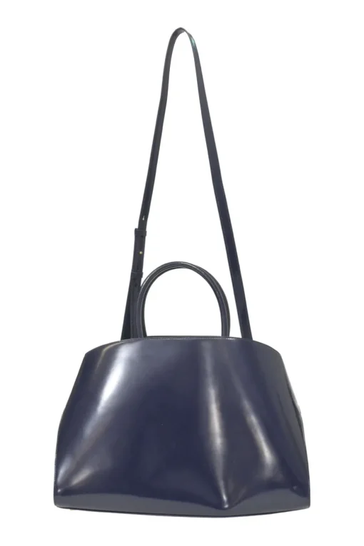 Navy leather medium Hug top handle bag with detachable shoulder strap