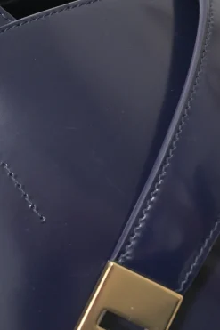 Navy leather medium Hug top handle bag with detachable shoulder strap